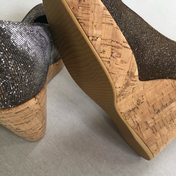 Stuart Weitzman Corkswoon Glitter Wedge Heel 10 - Picture 3 of 8
